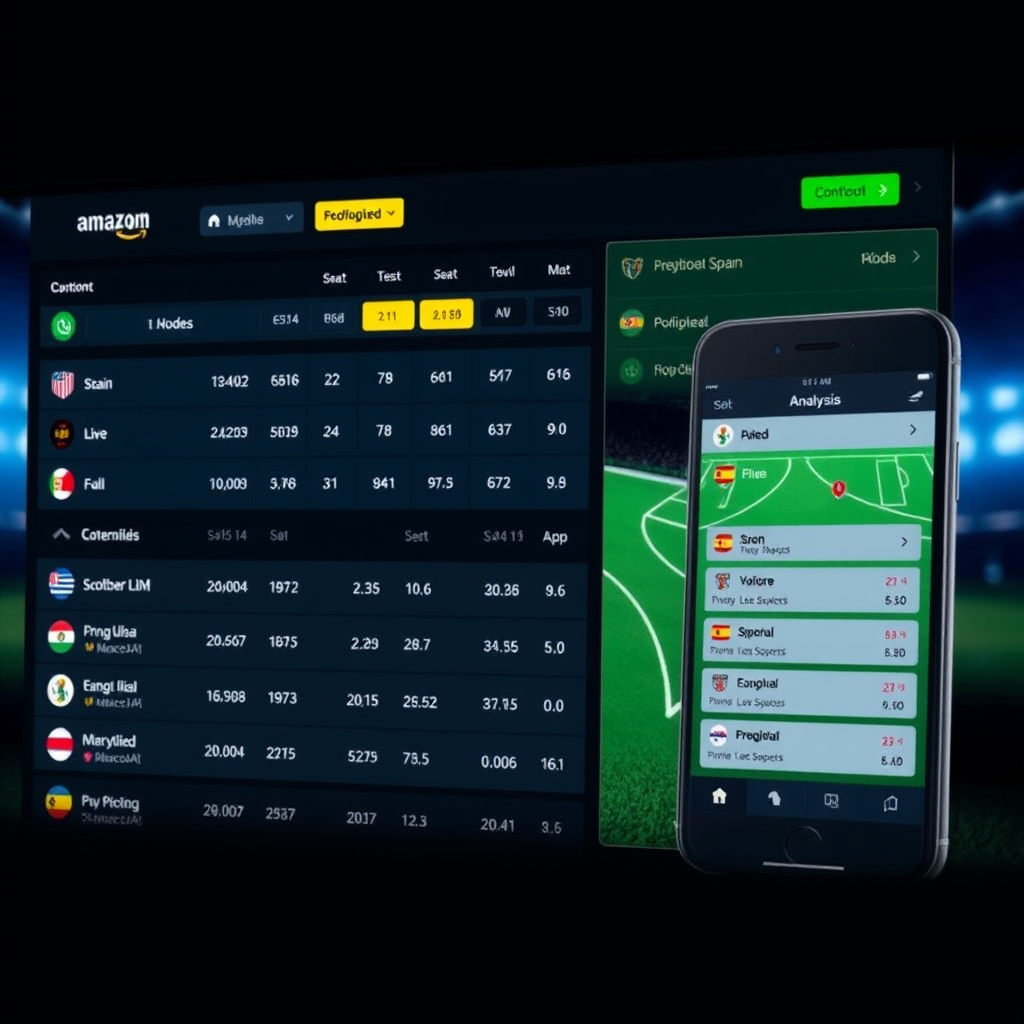 Pantalla de análisis de apuestas deportivas mostrando comparación de cuotas, estadísticas en vivo y aplicaciones móviles de casas de apuestas autorizadas en España