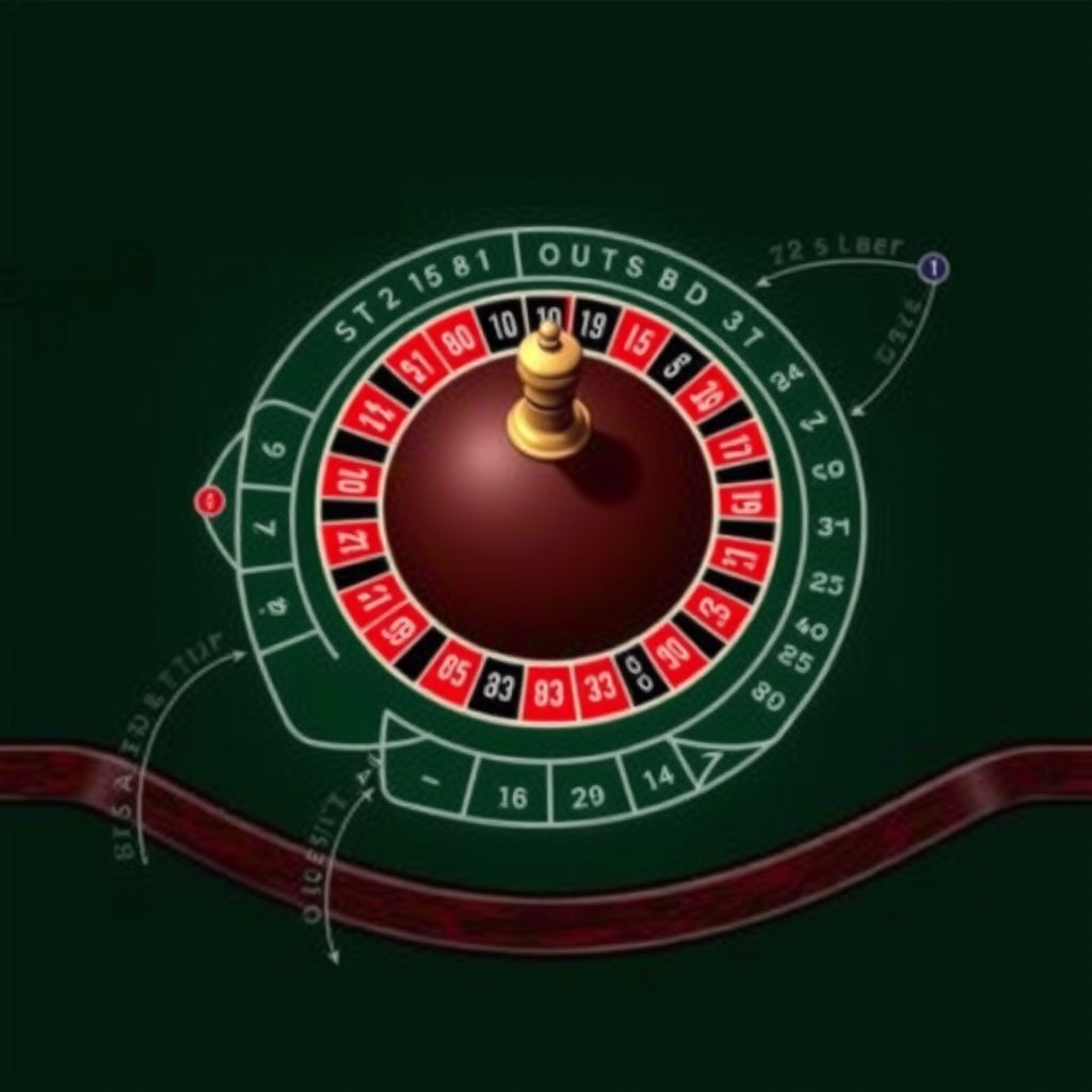 Diagrama de mesa de ruleta mostrando diferentes tipos de apuestas: plenos, semiplenos, calles, docenas y apuestas externas